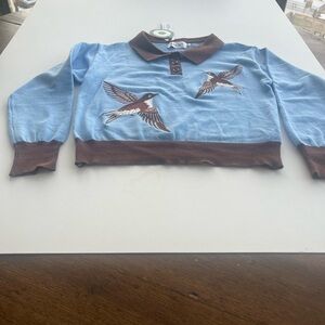 Blue and Brown Bird Embroidered Women's Sweater